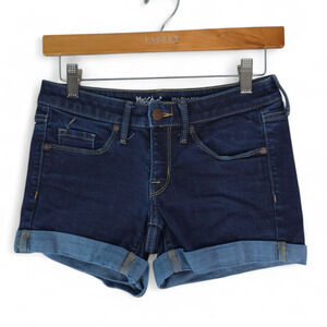 Mossimo Demin Shorts Womens‎ 0 25W Mid Rise Midi Super Stretch Rolled Cuff Booty